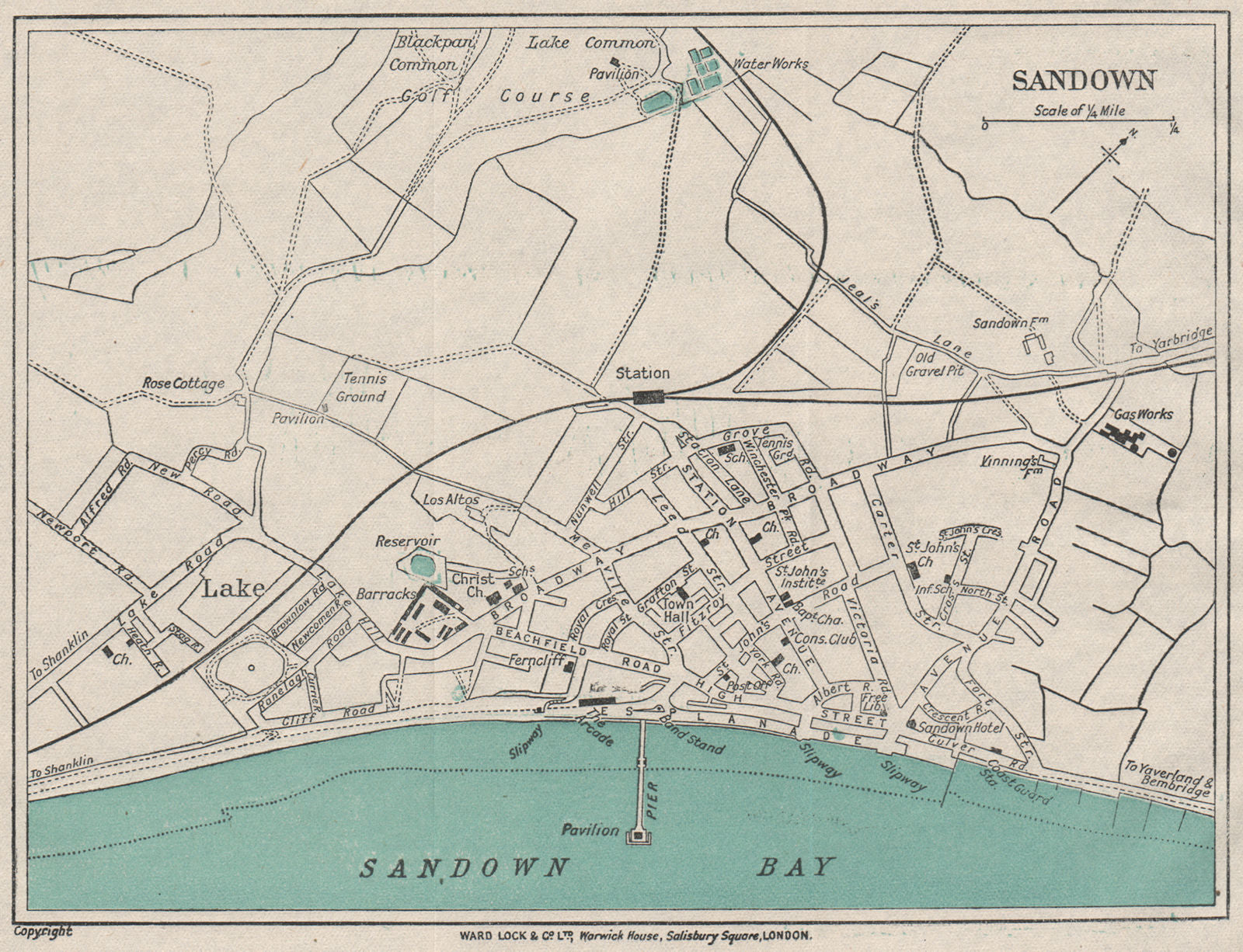SANDOWN vintage town/city plan. Isle of Wight. WARD LOCK 1922 old antique map